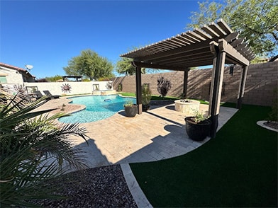 Backyard Pergola with Pool and Fire Pit