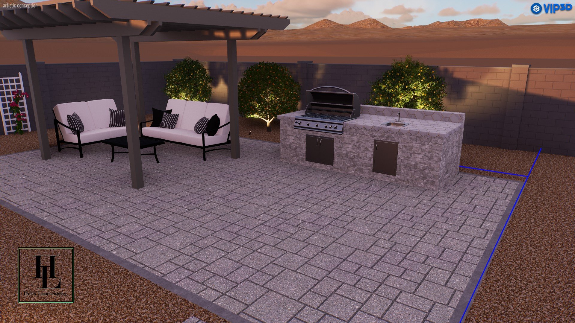 Backyard Design with Outdoor Cooking Area and Comfortable Seating in Residence B
