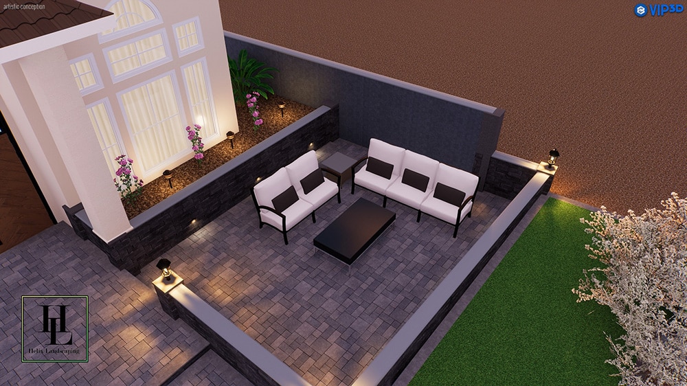 3D Landscape Design with Paver Patio and Cozy Outdoor Seating