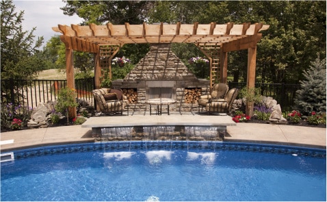 Elegant Poolside with Pergola, Fireplace, and Beautiful Landscaping
